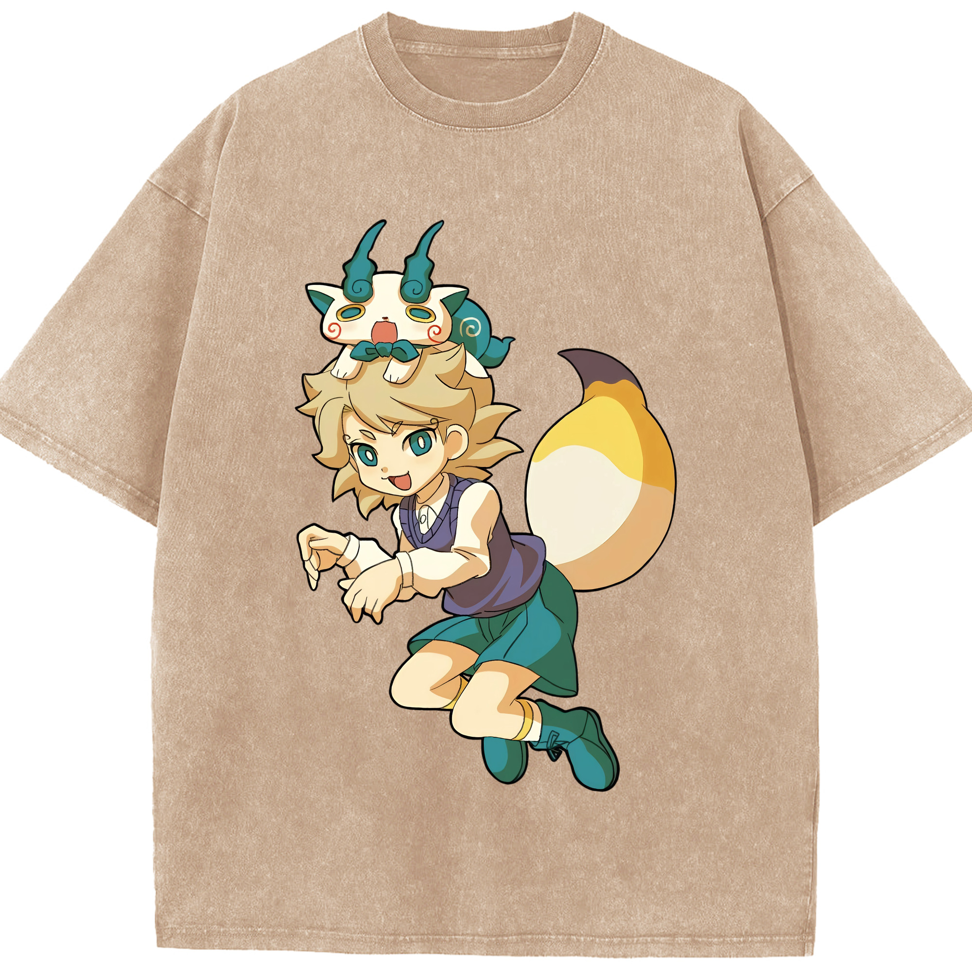 （画像用） 妖怪ウォッチ Yo-kai Watch 綿100% ヴィンテージ風 半袖Tシャツ（フロントプリント）