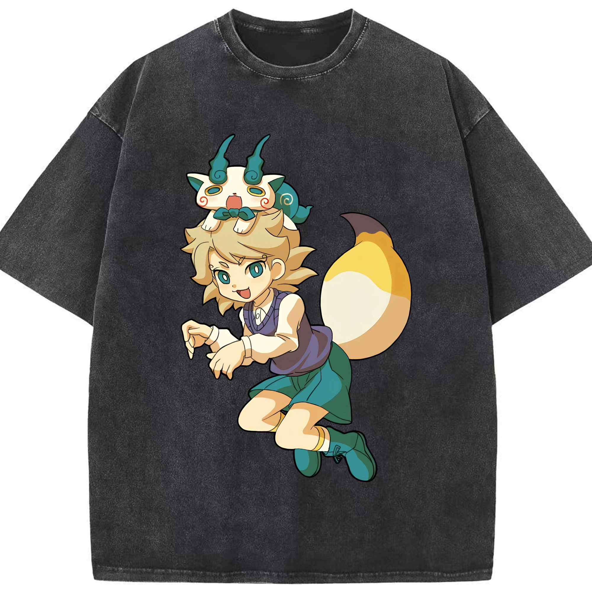（画像用） 妖怪ウォッチ Yo-kai Watch 綿100% ヴィンテージ風 半袖Tシャツ（フロントプリント）
