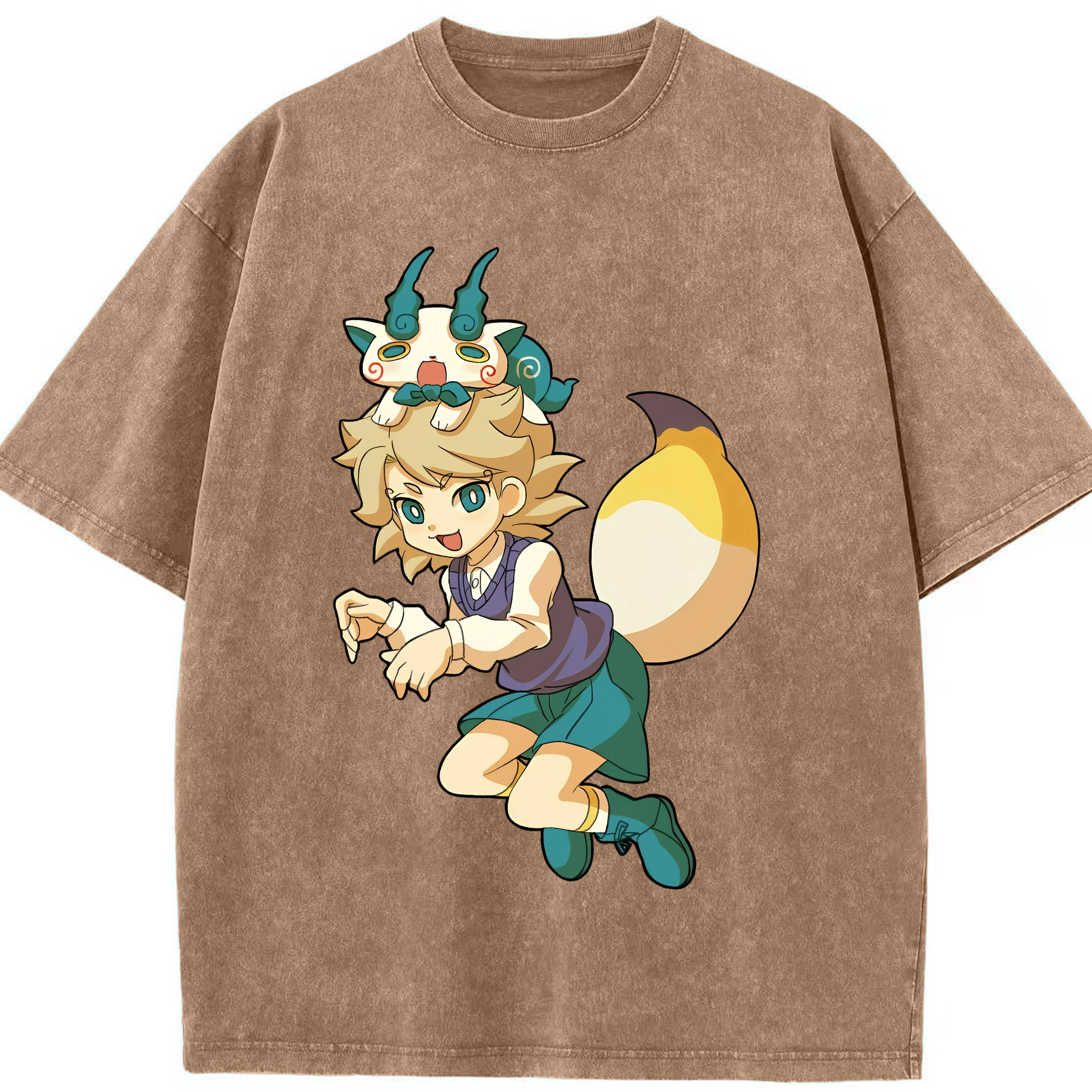 （画像用） 妖怪ウォッチ Yo-kai Watch 綿100% ヴィンテージ風 半袖Tシャツ（フロントプリント）