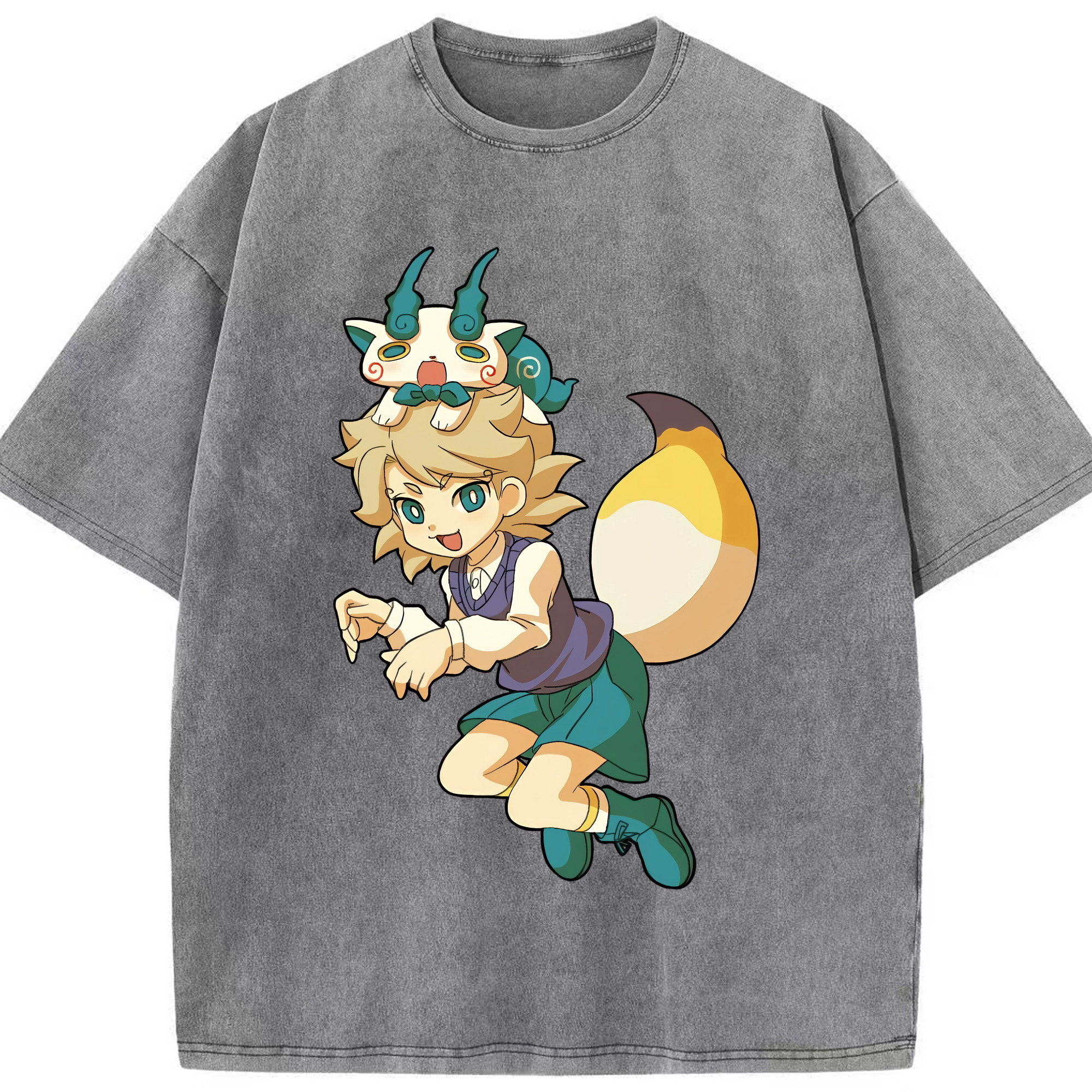 （画像用） 妖怪ウォッチ Yo-kai Watch 綿100% ヴィンテージ風 半袖Tシャツ（フロントプリント）