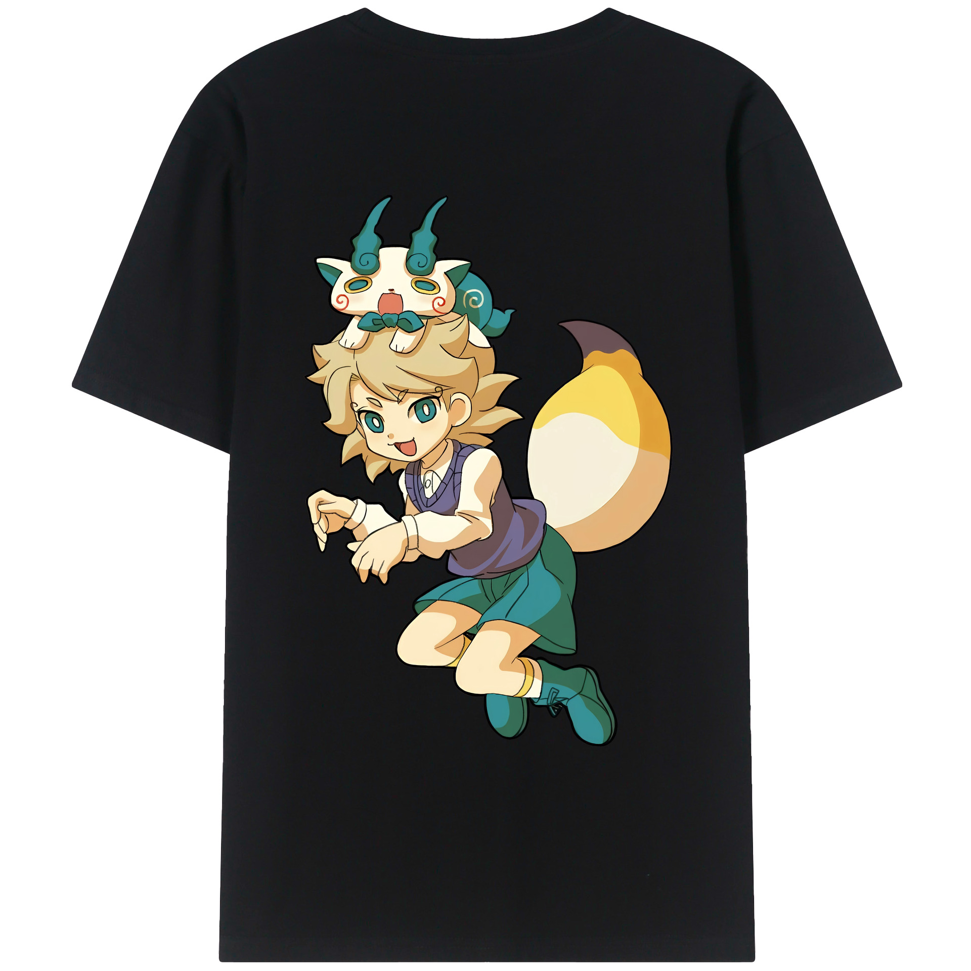 （画像用） 妖怪ウォッチ Yo-kai Watch 綿100％ メンズ半袖Tシャツ（バックプリント） 通気性