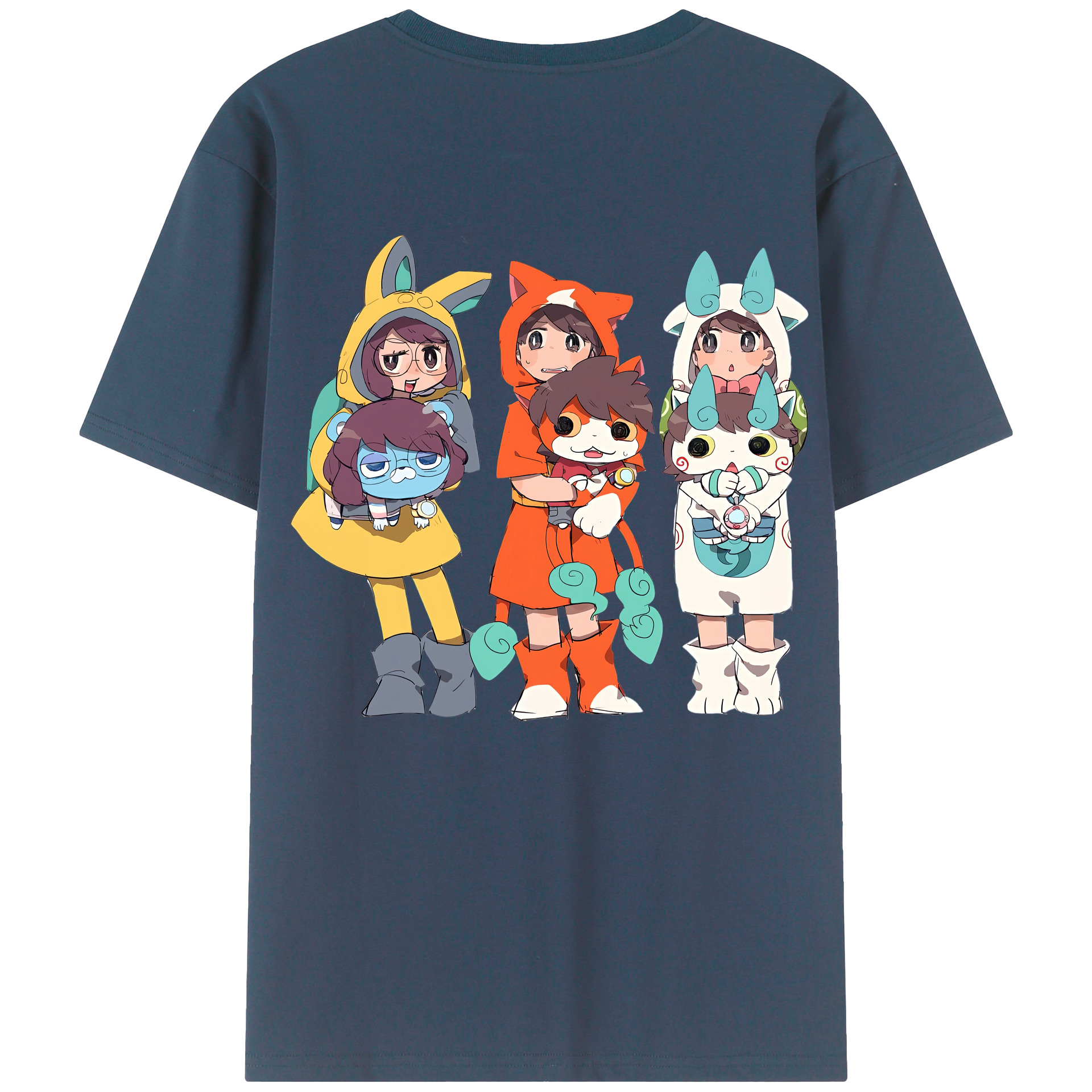 （画像用） 妖怪ウォッチ Yo-kai Watch 綿100％ メンズ半袖Tシャツ（バックプリント） 通気性