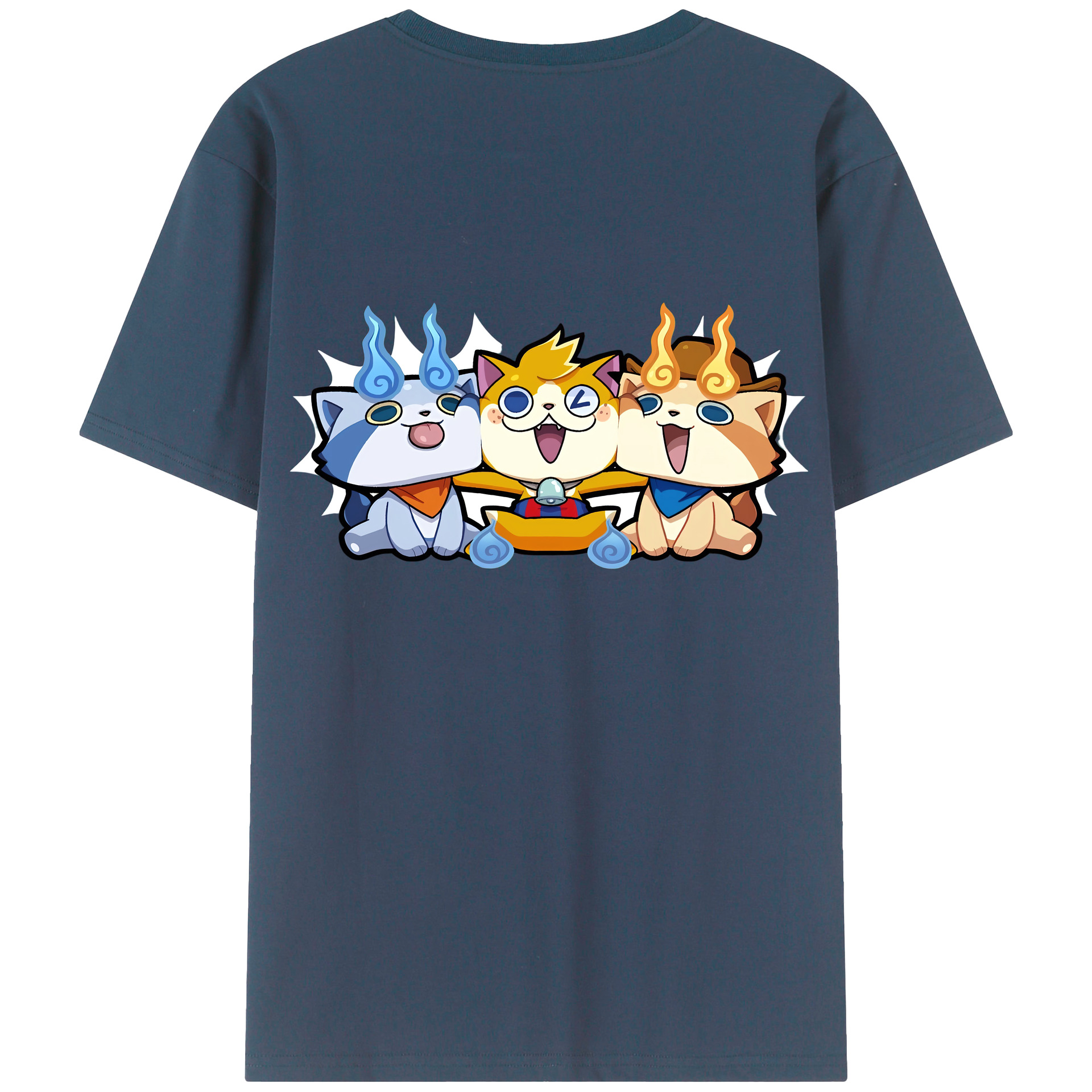 （画像用） 妖怪ウォッチ Yo-kai Watch 綿100％ メンズ半袖Tシャツ（バックプリント） 通気性
