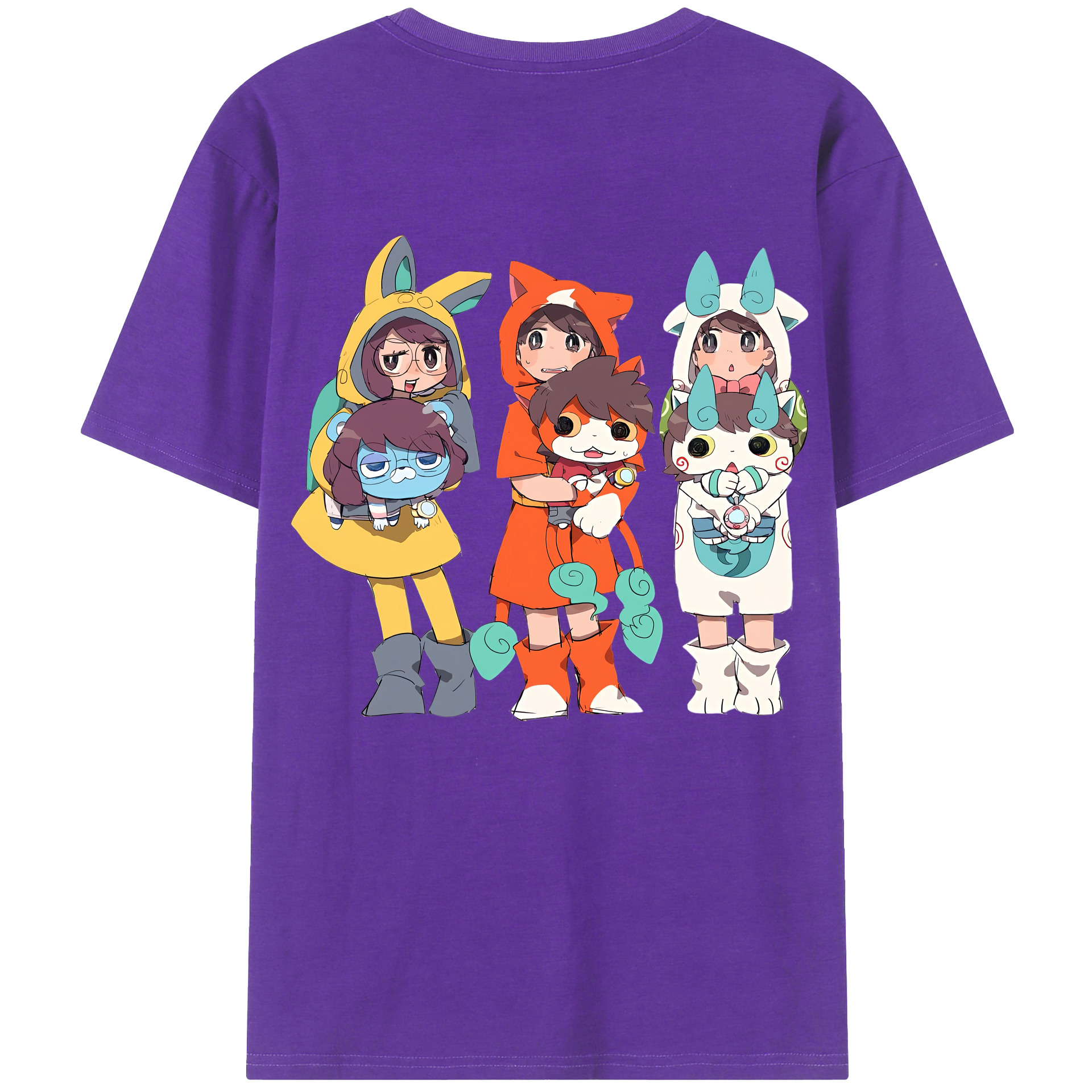 （画像用） 妖怪ウォッチ Yo-kai Watch 綿100％ メンズ半袖Tシャツ（バックプリント） 通気性